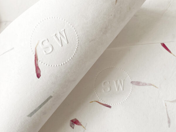 Briefpapier-Set Asternblüten – Handgeschöpftes Baumwollpapier mit Prägung