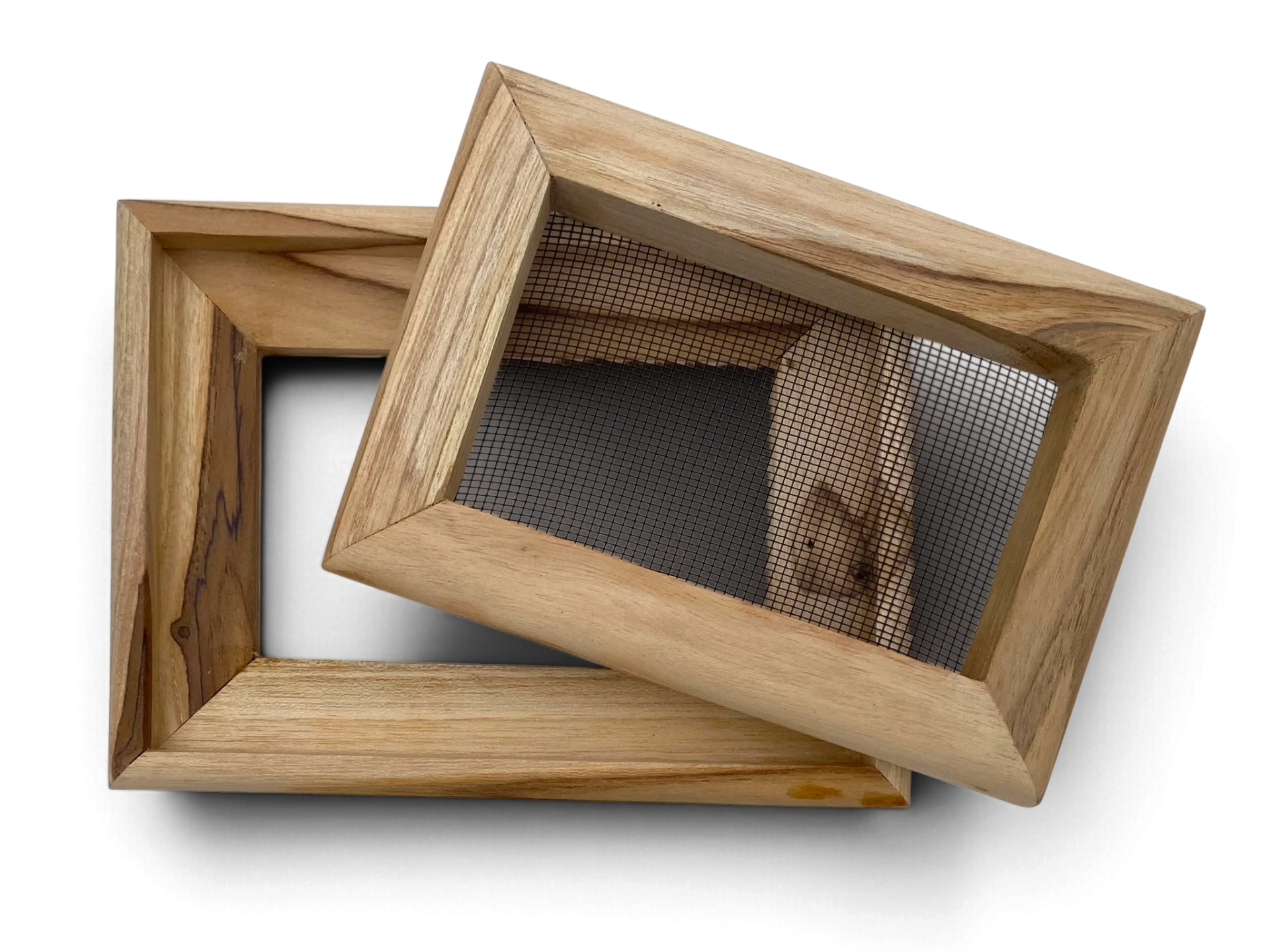 Kleiner kompakter Papierschöpfrahmen im Mini-Format 6,5x11 cm mit Holz-Stecksystem