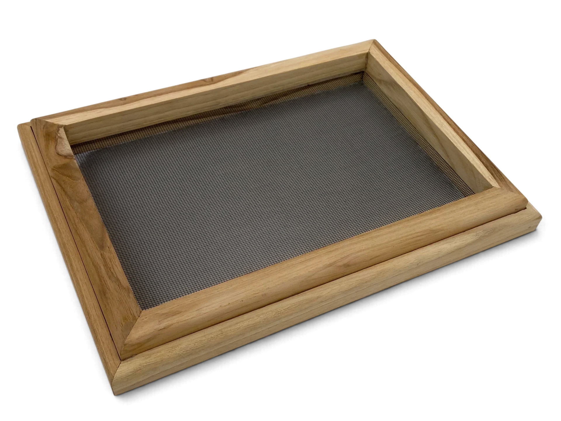 Schräge Perspektive des 17x25,5 cm Schöpfrahmens mit warmer Holzmaserung