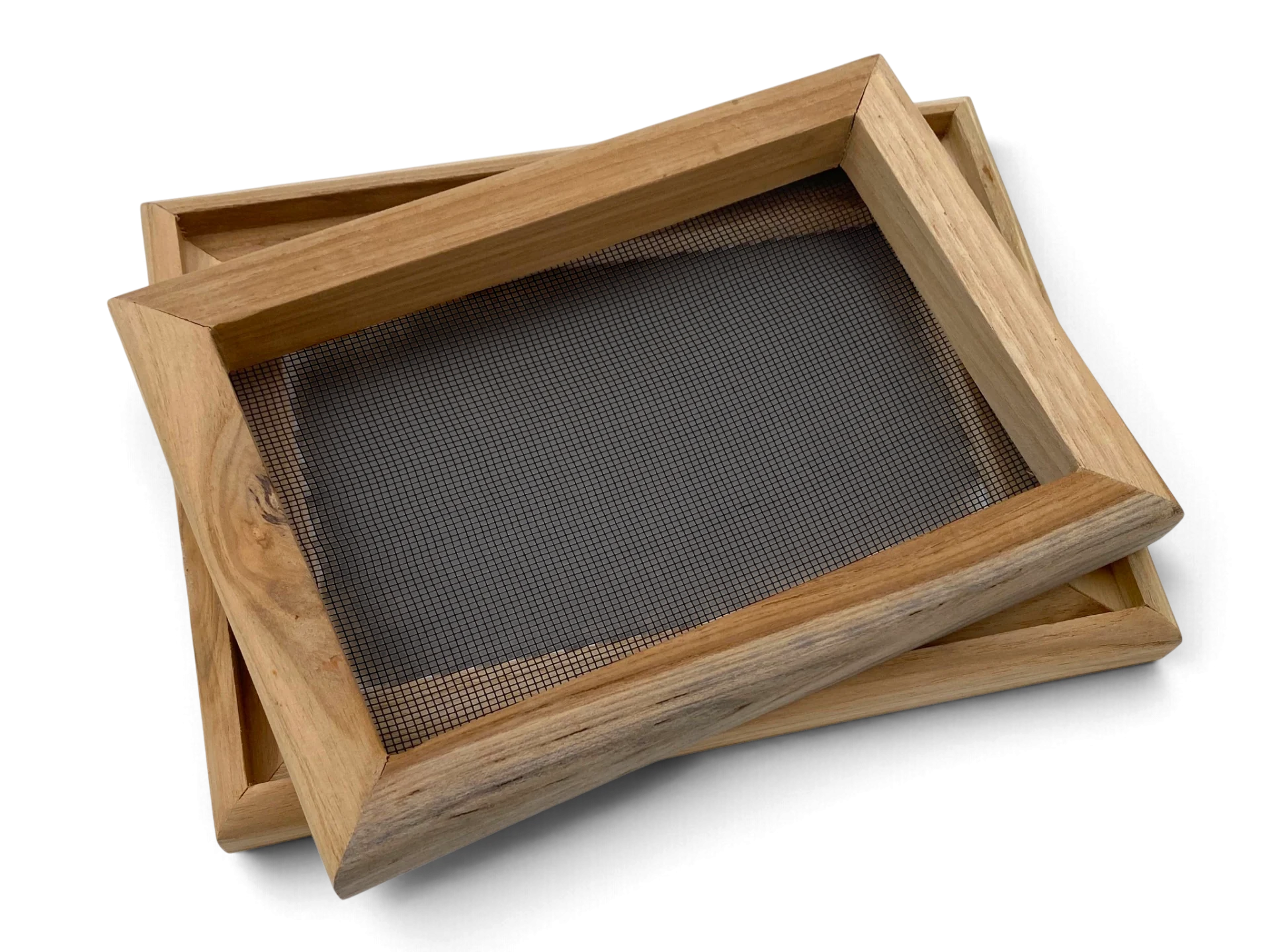 Draufsicht auf das Siebgewebe des 11x17 cm Schöpfrahmens mit Steckverbindung