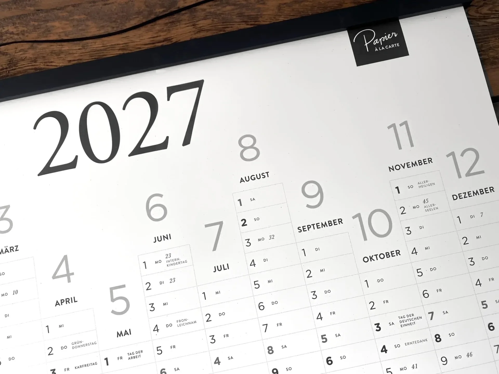 Wandkalender 2027 A1 Jahresplaner aus Maispapier – Vorder- und Rückseite nutzbar